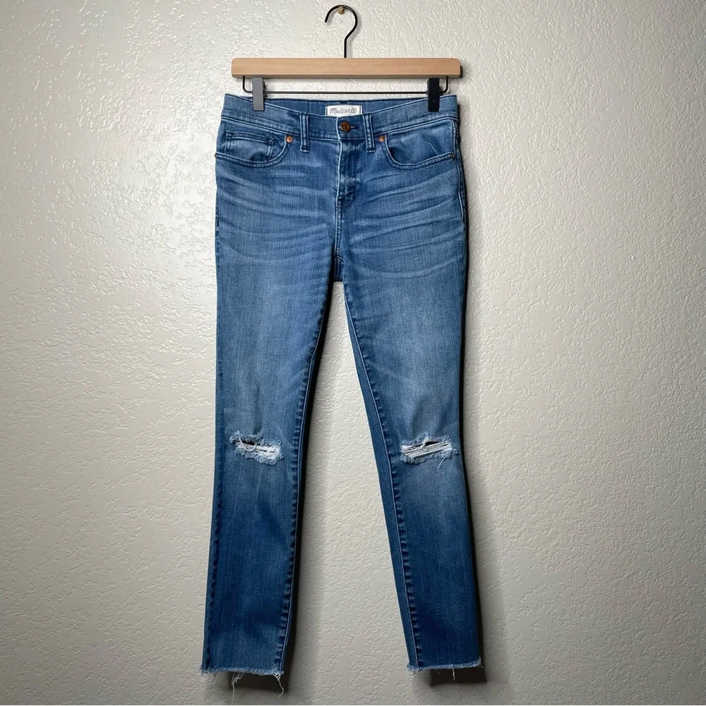 Madewell Skinny Skinny Jeans Distressed Knee Exposed Hem Denim